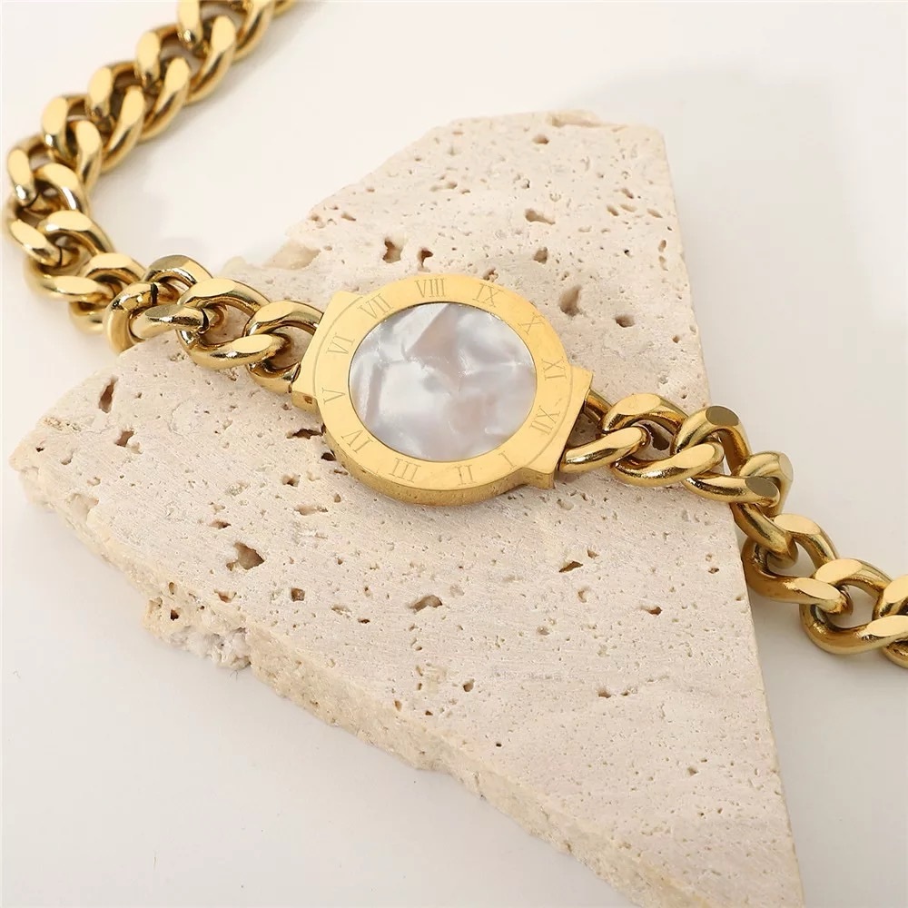 Gold Plated Stainless Steel Double Sided Roman Numerals Necklace - Picture 6 of 7